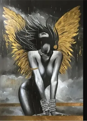 Image de Mosaïque diamantée "Ange" noir et or, 30x40 cm. Création artistique en diamants