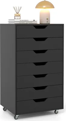 Produktbild von COSTWAY Rollcontainer mit 7 Schubladen, Aktenschrank mit Rädern, Bürocontainer, Schubladenschrank Rollschrank Rollwagen, Schubladenkommode, Schwarz
