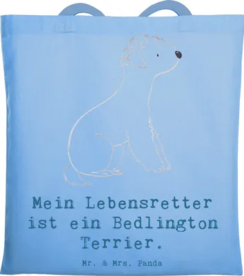Produktbild von Mr. & Mrs. Panda Tote Bag Bedlington Terrier Lebensretter - Sky Blue - Geschenk, Jutebeutel, Shopping Tasche, Laptoptasche, Stoffbeutel