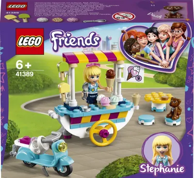The image shows the packaging of a LEGO Friends Stephanie's mobile ice cream cart playset.