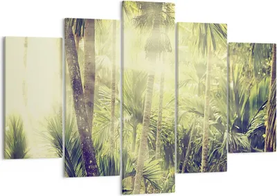 Produktbild von Bild auf Leinwand - Leinwandbild - 5 Teile - Morgendämmerung Dschungel Palmen - 150x100cm - Wand Bild - Wanddeko - Wandbilder - Leinwanddruck - Bilder - Wanddekoration - Leinwand bilder EA150x100-4450