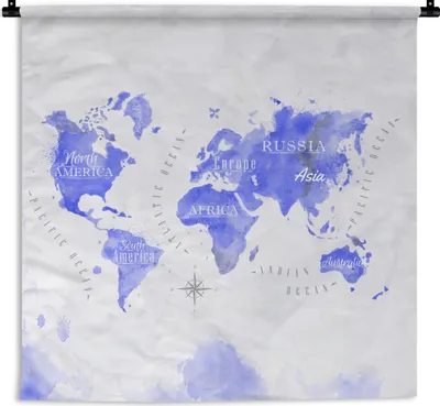 Produktbild von MuchoWow® Wandteppich Wandbehang Weltkarte - Abstrakt - Aquarell 120x120 cm Tapisserie Dekoration Wandtuch - Modern - Baumwollgewebe