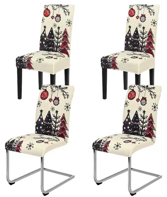 Immagine prodotto di Copri-sedie, set da 4, elasticizzati, universali, per decorazioni natalizie, rimovibili, lavabili, colore bianco