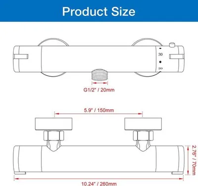 Produktbild von Unyqoos® Verchromte thermostatische Duscharmatur aus Massivmessing, konstante Wassertemperatur, 38°C-Sicherheitsknopf, 150 mm Anschlüsse