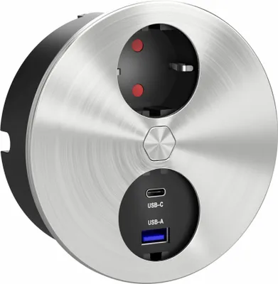 Zdjęcie produktu dla Gniazdko podtynkowe podwójne typu R do kuchni z portem USB A/C do montażu w blacie