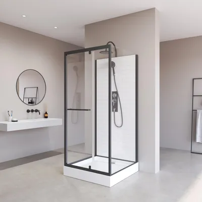 Produktbild von Komplettdusche 80×80×230 cm, Duschtasse, Gleittüren, 5 mm ESG, Armatur