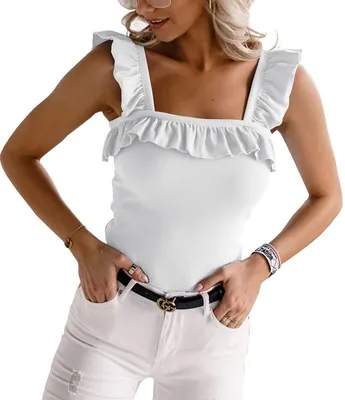 Produktbild von Niedliches, ärmelloses Tanktop mit Rüschenträgern und eckigem Ausschnitt,Größe:S