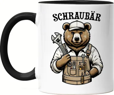 Produktbild von Schraubär Bär Schrauber Tasse Schwarz Handwerker KFZ Mechaniker Mechatroniker