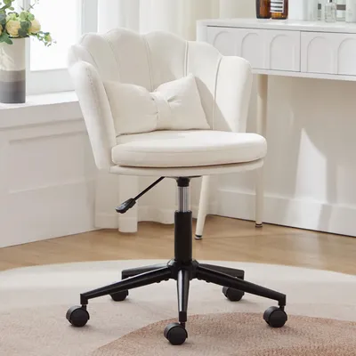 Obrázek produktu pro Fortuna Lai Moderní design: toaletní židle, kancelářská židle, opěradlo ve tvaru okvětního lístku, bederní polštář ve tvaru motýla, výškově nastavitelná, měkké sedákové polštáře. Vhodná do obývacího pokoje, ložnice, kanceláře atd.