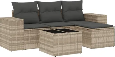 Produktbild von vidaXL 5-tlg. Garten-Sofagarnitur mit Kissen Hellgrau Poly Rattan