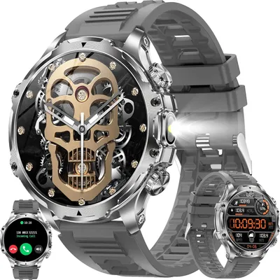 Produktbild von Herren Smartwatch mit Telefonfunktion, 800 mAh Akku, Taschenlampe, 5ATM Aktivitätstracker 123 Sportmodi, Blutdruck-Schrittzähler