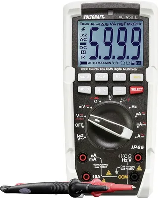 Image de VOLTCRAFT VC-450 E Multimètre portatif numérique Protection contre les jets d'eau (IP65) CAT III 1000 V, CAT IV 600 V Affichage (Counts) : 6000 (VC-450 E)