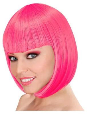 Produktbild von Leichte Lou Lou Bob Kostüm Perücke Pink Nackenlang Pagenkopf Kunsthaar