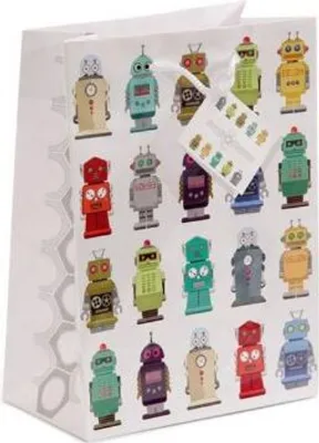 Produktbild von Puckator Geschenktasche "Roboter" aus Papier mit Kordel - 23 cm