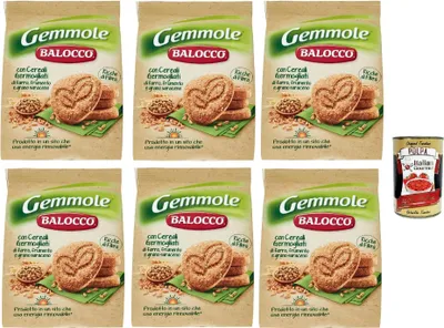 Produktbild von Balocco Gemmole Biscotti Integrali Vollkornkekse Kekse Biscuits mit einer Mischung aus feinem gekeimtem Getreide und mit braunen Zucker Körnern 6x 700g + Italian Gourmet polpa 400g