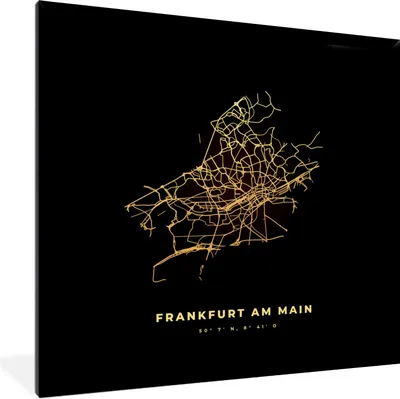 Produktbild von MuchoWow® Gerahmtes Poster Frankfurt - Deutschland - Karte - Stadtplan - Wegbeschreibung 40x40 cm - Poster mit Schwarzem Bilderrahmen Wandposter Rahmen Foto Bilder - Mit Rahmen - Wanddekoration Schlafzimmer
