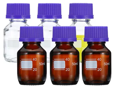 8er-Set 50 ml Borosilikatglasflaschen mit GL45 Deckel
