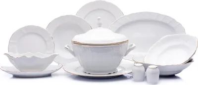 Obrázek produktu pro Thun 1794 Bernadotte, jídelní souprava, zlatý proužek, bílý porcelán, Thun, 25 ks