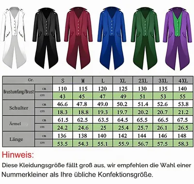 Produktbild von Herren Frack Gothic Steampunk Mantel Jacke Kostüm Schwarz 2XL
