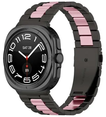 Produktbild von By Qubix Edelstahl-Gliederarmband - Schwarz mit Roségold - passend für Samsung Galaxy Watch 8 Classic - 46 mm