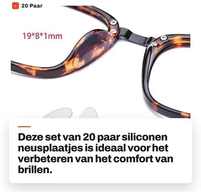 Produktbild von Silikon-Nasenpads – 20 Paar, selbstklebend – D-Form – Transparent – Für Brillen – Nasenauflagen