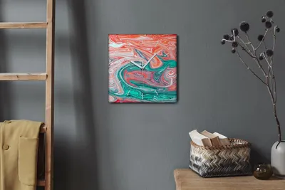 Produktbild von Coloray Hodiny Unikátní 30x30 cm  Tiché hodiny Pro obývací pokoj a kuchyň Nástěnné hodiny Plátno Bílé ručičky hodin - Abstrakce barev