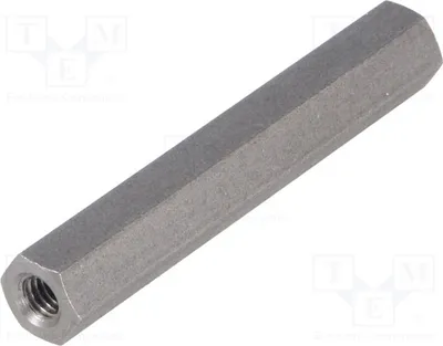 Obrázek produktu pro 10 kusů distančních vložek se závitem, vnitřní průměr 45 mm, závit M4, šestihranné, rozměry 146 x 45 mm. Distanční prvky