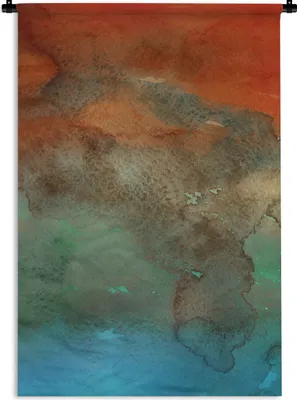 Produktbild von MuchoWow® Wandteppich Wandbehang Wasserfarben - Orange - Blau - Grün 90x135 cm Tapisserie Dekoration Wandtuch - Baumwolle - Wandskulptur