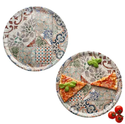 Zdjęcie produktu dla 2x talerz do pizzy Alcazar Ø33cm 2 osoby Talerz XL o wyglądzie płytki talerz śródziemnomorski