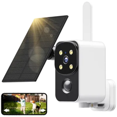 Produktbild von 180° Überwachungskamera für Außen mit Akku und Solar – 2K Auflösung, farbige Nachtsicht, Zwei-Wege-Audio, 2.4GHz WLAN, IP65 wasserdicht
