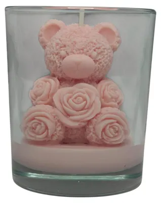 Zdjęcie produktu dla Scent Loop Duża ozdobna świeca sojowa Miś z róż z różą Różowy Paris 180g