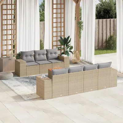 Produktbild von Design 8-tlg. Garten-Sofagarnitur mit Kissen Beige Poly Rattan, Gartenmöbel-Sets 2024 Neu
