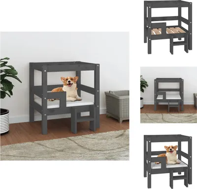 Obrázok produktu pre vidaXL Pelech pre psa sivý 55,5x53,5x60 cm z masívneho borovicového dreva - Pelechy pre psov