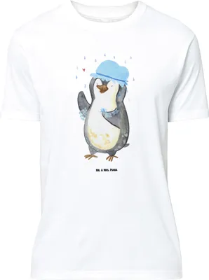 Produktbild von Mr. & Mrs. Panda Größe L T-Shirt Pinguin Duschen - Weiß - Geschenk, mit Spruch, Shirt, Motivation, Singen, Tshirt, Dusche, Duschkonzert, Neustart