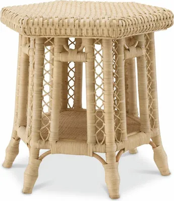 6-eckiger Luxus Rattan Beistelltisch Naturfarben
