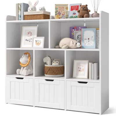 Obrázok produktu pre BEALIFE Montessori detská polička na kolieskach | 3 zásuvky 100x30x90 cm, zaoblené rohy a ochrana proti prevráteniu | Do detskej izby | Biela AP81