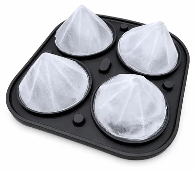 Eiswürfelform Silikon mit Deckel, 4 große Diamant-Eiswürfel, Trichter