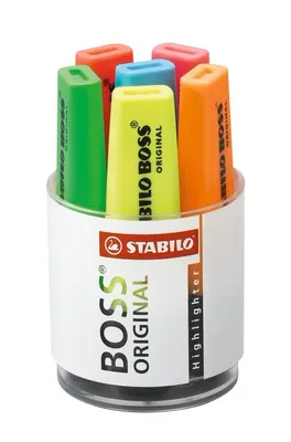 Produktbild von Textmarker - STABILO BOSS ORIGINAL - 6er Rundbox - gelb, grün, orange, rot, pink, blau