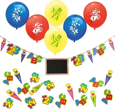 Produktbild von Oblique Unique Schuleinführung Schulanfang Einschulung Deko Set - Luftballons + Girlande + Konfetti