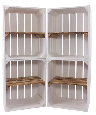 Produktbild von 6er Set neue weiße/weisse Obstkiste mit Einlegeboden/Zwischenbrett in geflammt Quer 50cm x 40cm x 30cm Schuhregal Holzkiste Weinkisten Regal Wandregal Kiste