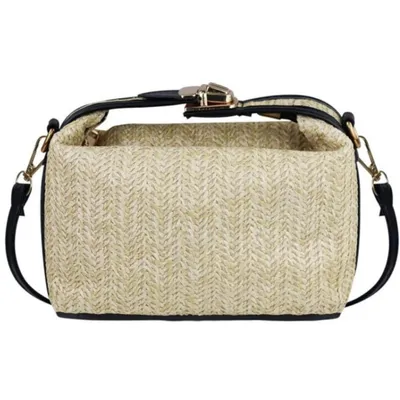 Produktbild von Damen Strohtasche Sommer – Strandtasche Crossbody Handtasche Schwarz 18×11×9 cm