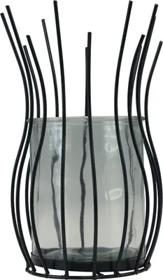 Produktbild von Elegantes Windlicht Schwarz Glas Metall Dekoration Ø17cm H27cm