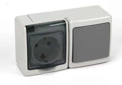Produktbild von Aufputz Kombi Schuko Steckdose/Lichtschalter IP44, Farbe grau serie BETA