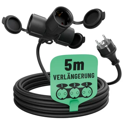 Produktbild von greate 3fach Verlängerungskabel außen 5 Meter - Verlängerungskabel wasserdicht IP44 für Aussenbereich - 3 fach Verlängerung 5m