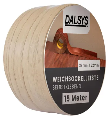 Produktbild von Dalsys Weichsockelleiste selbstklebend 15m Buche - Flexible Sockelleisten aus PVC auf der Rolle, Abschlussleiste für Fugen in Küche & Bad. Praktische Sockelleiste Selbstklebend