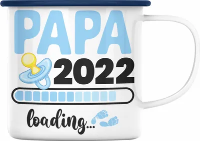 Produktbild von Trendation - Papa 2022 Loading Emaille Tasse Schwanger Schwangerschaftsverkündung Überraschung Du Wirst Vater (Blau)