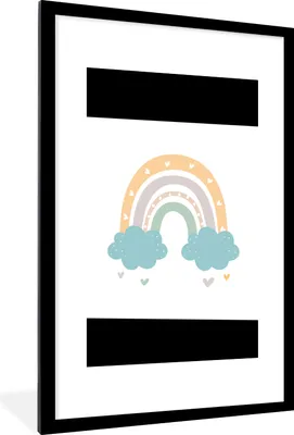 Produktbild von MuchoWow® Gerahmtes Poster Regenbogen - Herzen - Wolken - Punkte - Pastell - Kinder 60x90 cm - Poster mit Schwarzem Bilderrahmen Wandposter Rahmen Foto Bilder - Dekoration - Wandposter Wohnzimmer - Hochwertig
