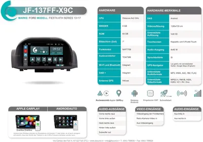 Productafbeelding van Autoradio Ford Fiesta - 7 Inch Touchscreen Infotainmentsysteem met Apple CarPlay en WiFi