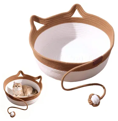 Productafbeelding van Omgoods - Kattenbed van Katoenen Touwen met Speelbal, Rond en Wasbaar