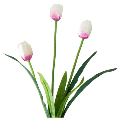 Produktbild von Künstlicher 3-köpfiger Seidentulpenstrauß mit biegsamen Eisendrahtstielen, künstliches Blumenarrangement, Hochzeitsdekoration, Fotorequisiten
